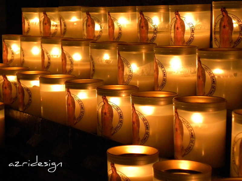 Prayer candles in Notre Dame cathedral, Paris, France, 2010