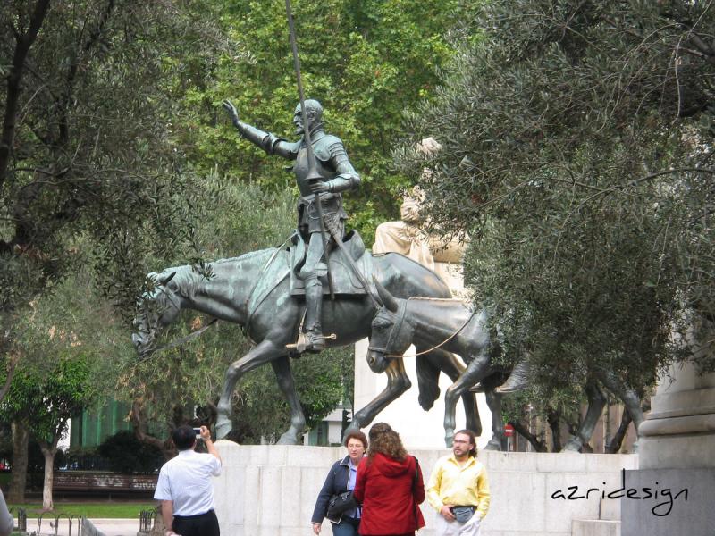Miguel Cervantes Monument with Don Quixote and Sancho Panza in Madrid Miguel Cervantes Monument with Don Quixote and Sancho Panza in Madrid